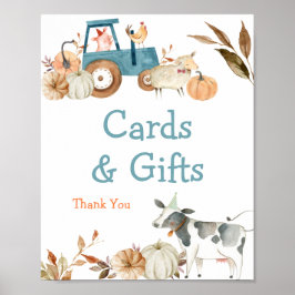 秋カボチャ農場動物トラクターウォーター色ポスター ポスター