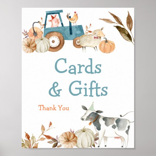 秋カボチャ農場動物トラクターウォーター色ポスター ポスター (正面)