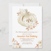 秋カボチャ金ゴールドグリッター1st誕生日 招待状 (正面)