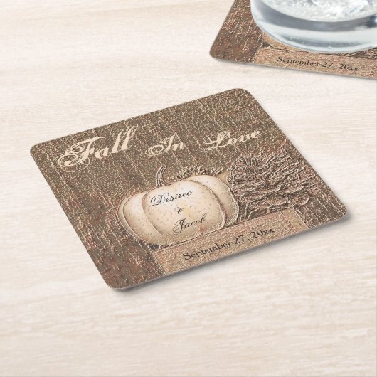 秋カボチャ金ゴールドホワイトカントリー素朴ズ結婚 スクエアペーパーコースター (アングル)