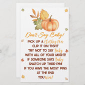 秋カボチャ離れのは赤ちゃんシャワーのゲームを言わない 便箋 (正面/裏面)