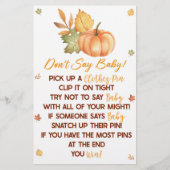 秋カボチャ離れのは赤ちゃんシャワーのゲームを言わない 便箋 (正面)