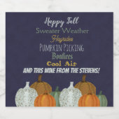 秋カボチャ青の背景 スパークリングワインラベル (シングルラベル)