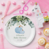 秋カボチャ青緑ユーカリの赤ちゃんシャワー ペーパープレート (パーティー)