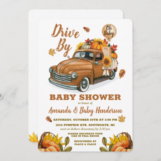 秋カボチャ駆動バイベビーシャワー招待状 招待状 (正面/裏面)