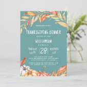 秋カボチャ黄金色の葉感謝祭ディナー 招待状 (スタンド正面)