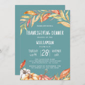秋カボチャ黄金色の葉感謝祭ディナー 招待状 (正面/裏面)