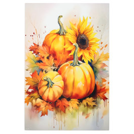 秋カボチャ&ひまわりウォールアートプリント メタルプリント