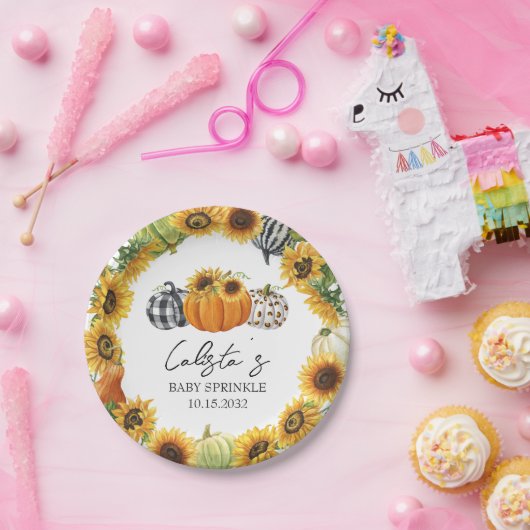 秋カボチャ&ひまわりベビー散水 ペーパープレート (パーティー)