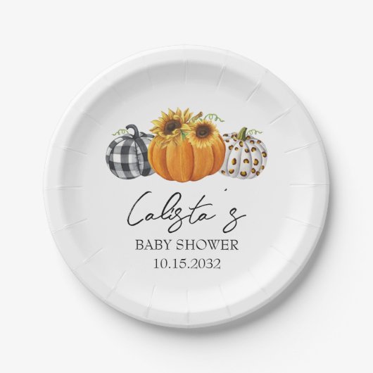 秋カボチャ&ひまわり赤ちゃんシャワー紙プレート ペーパープレート (正面)