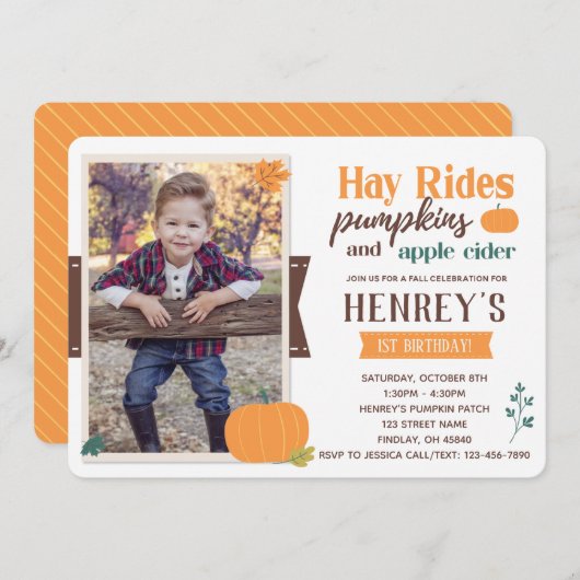 秋カボチャ&アップルサイダーフォトバースデーパーティー 招待状 (正面/裏面)