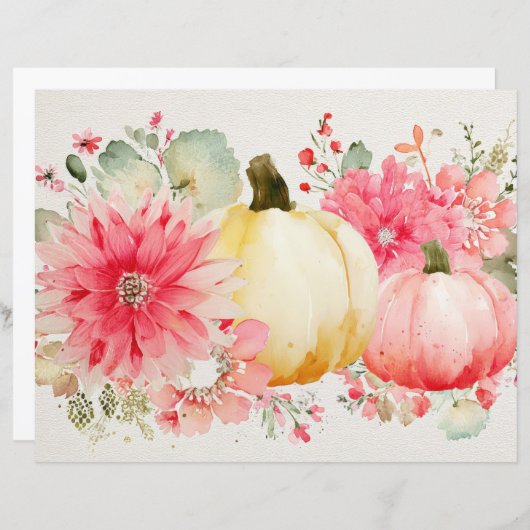 秋カボチャ&フラワーズ秋スケープブック紙 (正面/裏面)