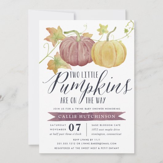 秋カボチャ|双生児のベビーシャワー 招待状 (正面)