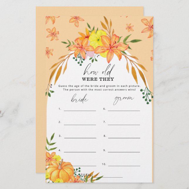 秋カボチャ – 彼らは何歳だったブライダルゲーム (正面/裏面)