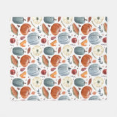 秋カボチャ&紅葉パターン フリースブランケット (正面(横))