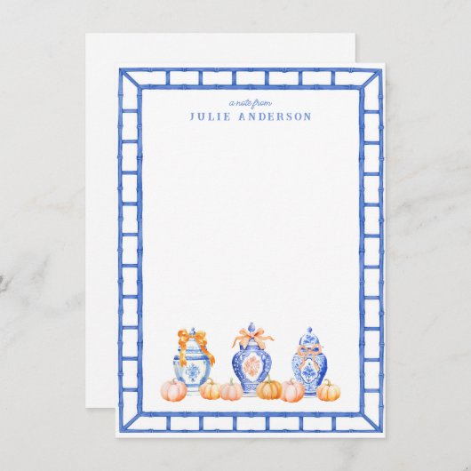秋カボチャChinoiserie Ginger Jarノートカード ノートカード (正面/裏面)