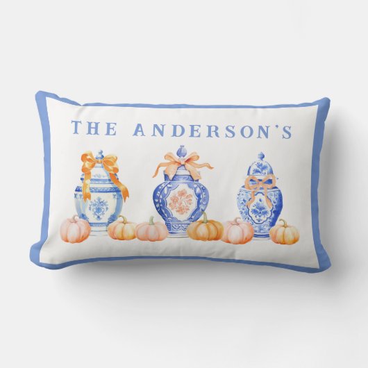 秋カボチャChinoiserie Ginger Jar ランバークッション (正面)