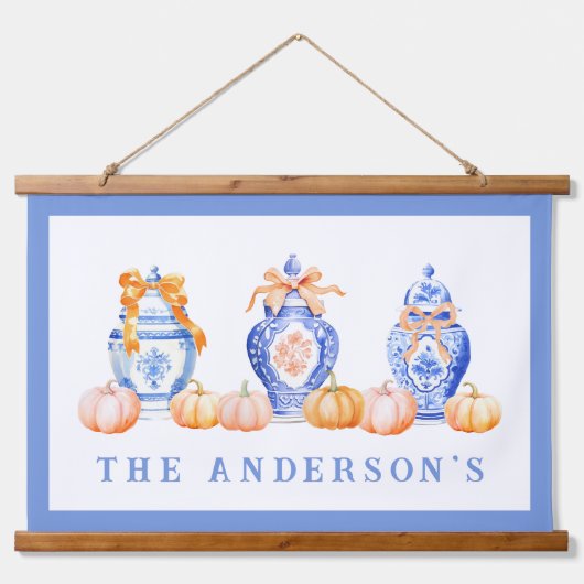 秋カボチャChinoiserie Ginger Jar 吊り下げ型タペストリー (正面)