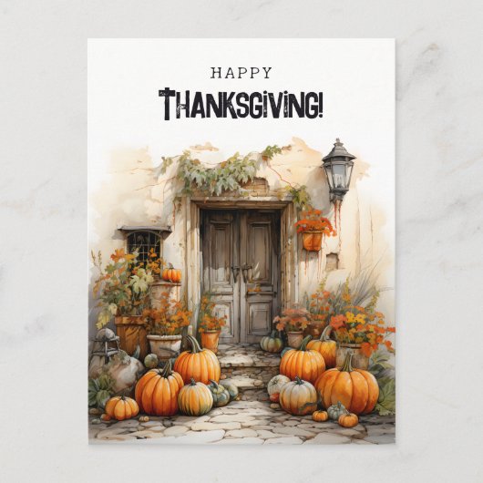 秋カボチャHappy Thanksgiving ポストカード (正面)