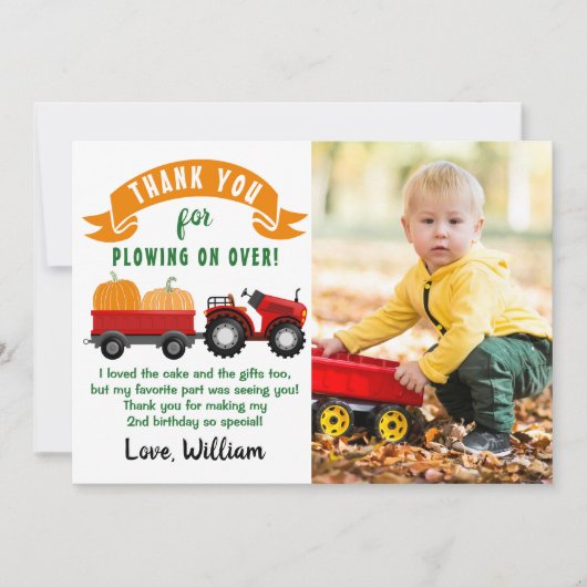 秋カボプキントラクターファーム誕生日写真 サンキューカード (正面)