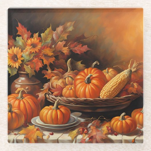 秋カラフルのカボチャ ガラスコースター (正面)
