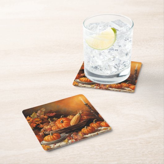 秋カラフルのカボチャ スクエアペーパーコースター (インサイチュ)