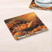 秋カラフルのカボチャ スクエアペーパーコースター (アングル)