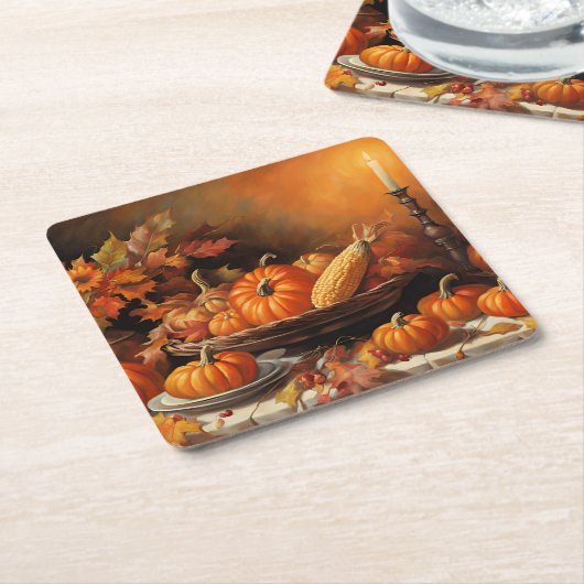 秋カラフルのカボチャ スクエアペーパーコースター (アングル)