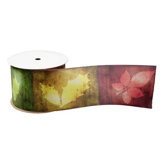 秋カラフルのグランジ葉 サテンリボン (リール)