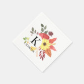 秋カラフルのフローラモノグラムの紙 スタンダードカクテルナプキン (角)
