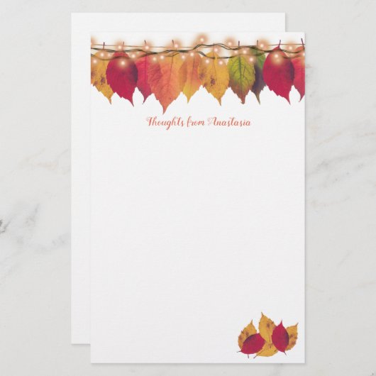 秋カラフルの季節の葉ホタルライト 便箋 (正面/裏面)