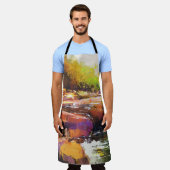 秋カラフルの川、ランドスケープ絵を描ズ。 エプロン (着用した状態)