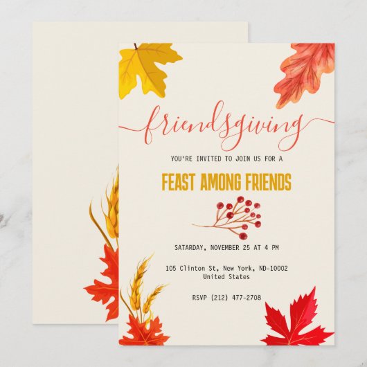 秋カラフルの感謝祭 招待状 (正面/裏面)
