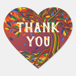 秋カラフルの木が元気にはっきりしたカッコいいありがとう ハートシール