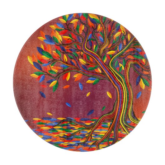 秋カラフルの木の感謝祭パーソナライズされた カッティングボード (正面)