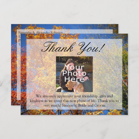 秋カラフルの木秋の結婚式/サンキュー ポストカード (正面/裏面)