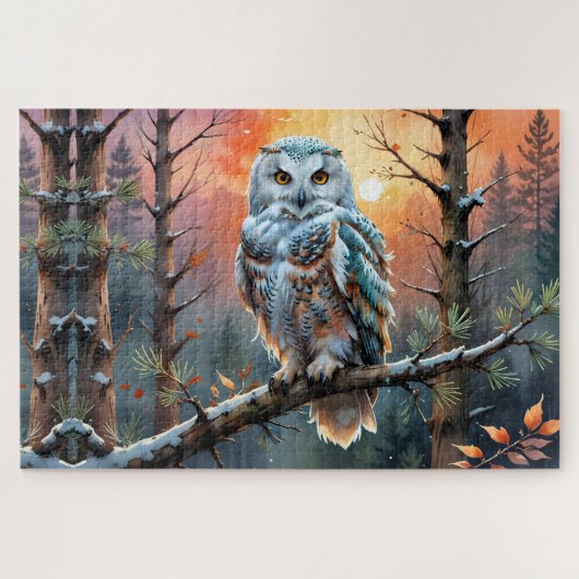 秋カラフルの森の雪ふくろ ジグソーパズル (横)