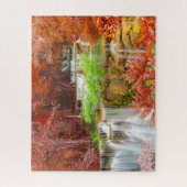 秋カラフルの滝景観旅行自然 ジグソーパズル (縦)