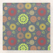 秋カラフルの花を暖かい色合いに ガラスコースター (正面)