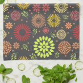 秋カラフルの花を暖かい色合いに キッチンタオル (折り畳み)