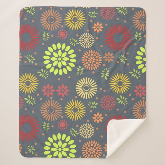 秋カラフルの花を暖かい色合いに シェルパブランケット (正面)