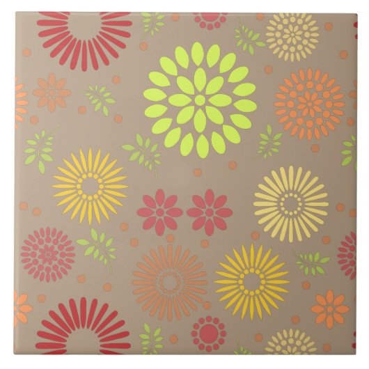 秋カラフルの花を暖かい色合いに タイル (正面)