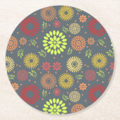 秋カラフルの花を暖かい色合いに ラウンドペーパーコースター (正面)