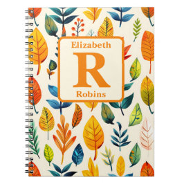 秋カラフルの葉モノグラムパーソナライズされた ノートブック