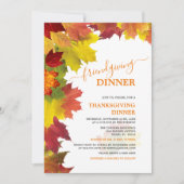 秋カラフルの葉感謝していに親しめるディナー 招待状 (正面)