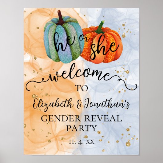 秋カラフルカボチャ性別がウェルカムサインを明らかにする ポスター (正面)