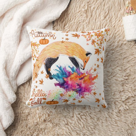 秋カラフルキツネ クッション (ブランケット)