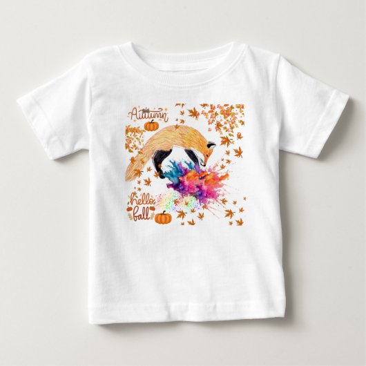 秋カラフルキツネ ベビーTシャツ (正面)