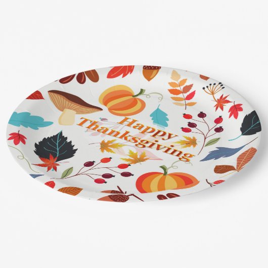 秋カラフルデザインハッピーサンクスギビング ペーパープレート (アングル)