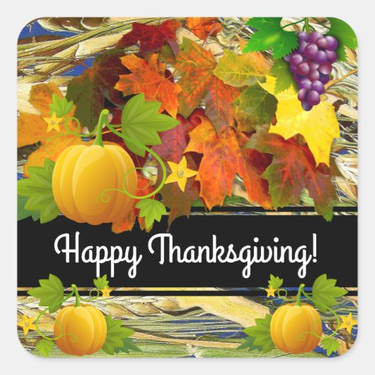 秋カラフルハッピー感謝祭ステッカー スクエアシール (正面)